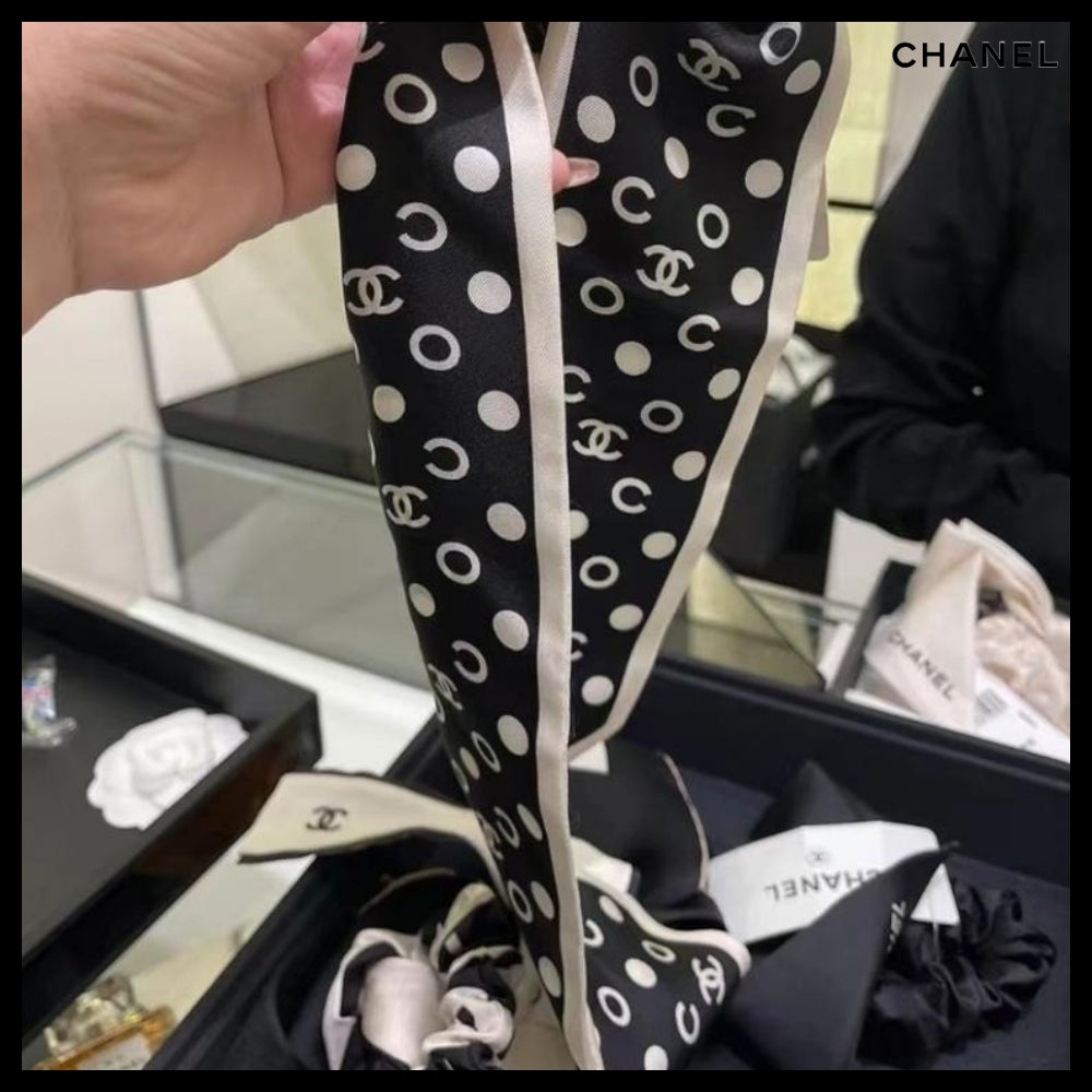 【CHANEL】CC Logo Twilly Dot Hair Scrunchie Black