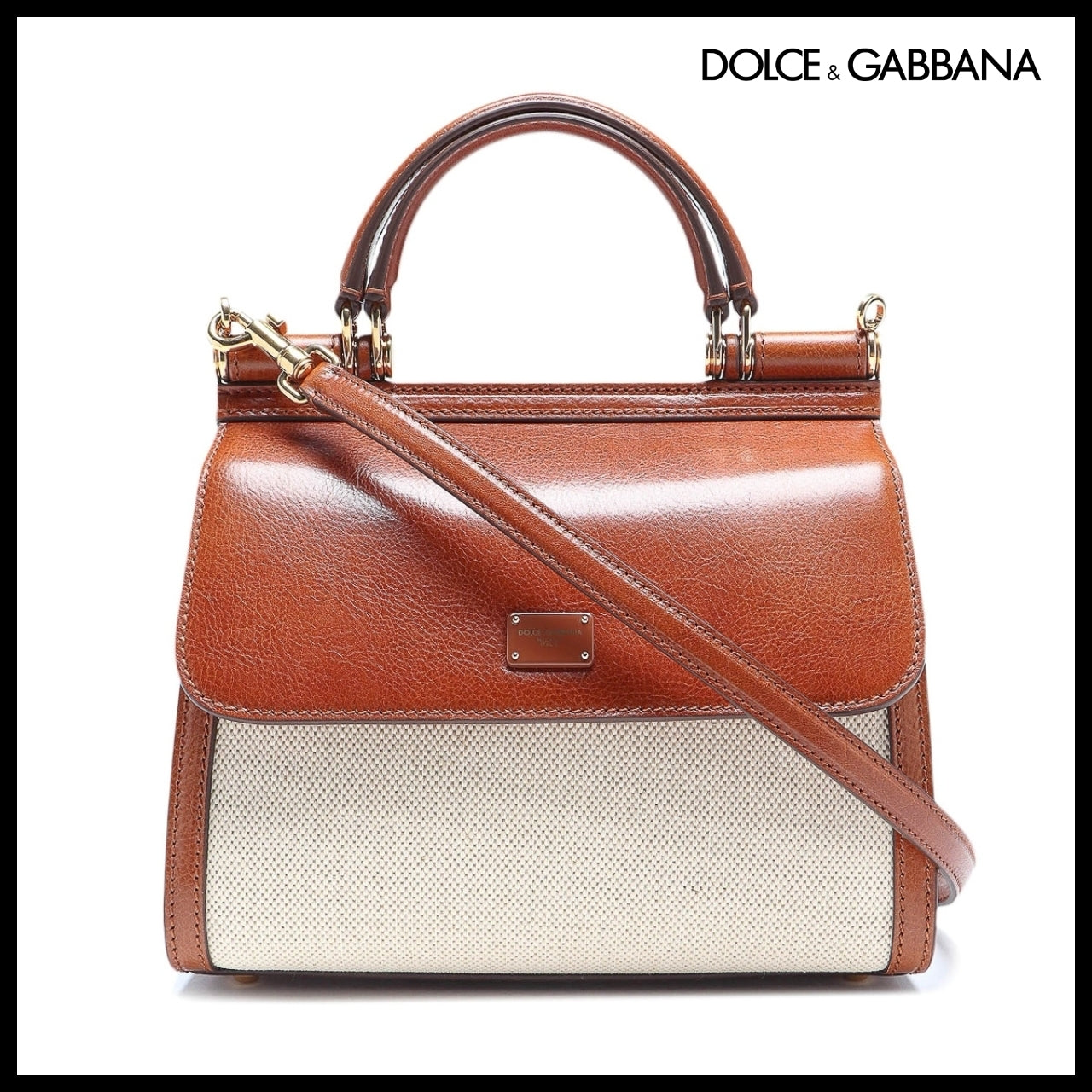 【Dolce & Gabbana】M Sicily 58 Bag Canvas Cowhide Natural
