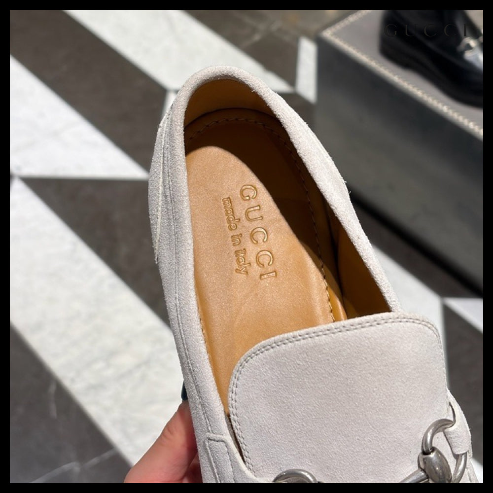 【GUCCI】JORDAN Horsebit Suede Men’s Moccasin Loafers White