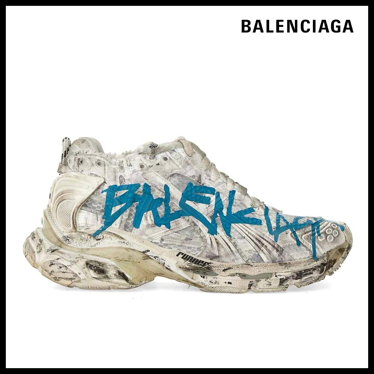 【BALENCIAGA】Runner Graffiti Sneaker White/Blue