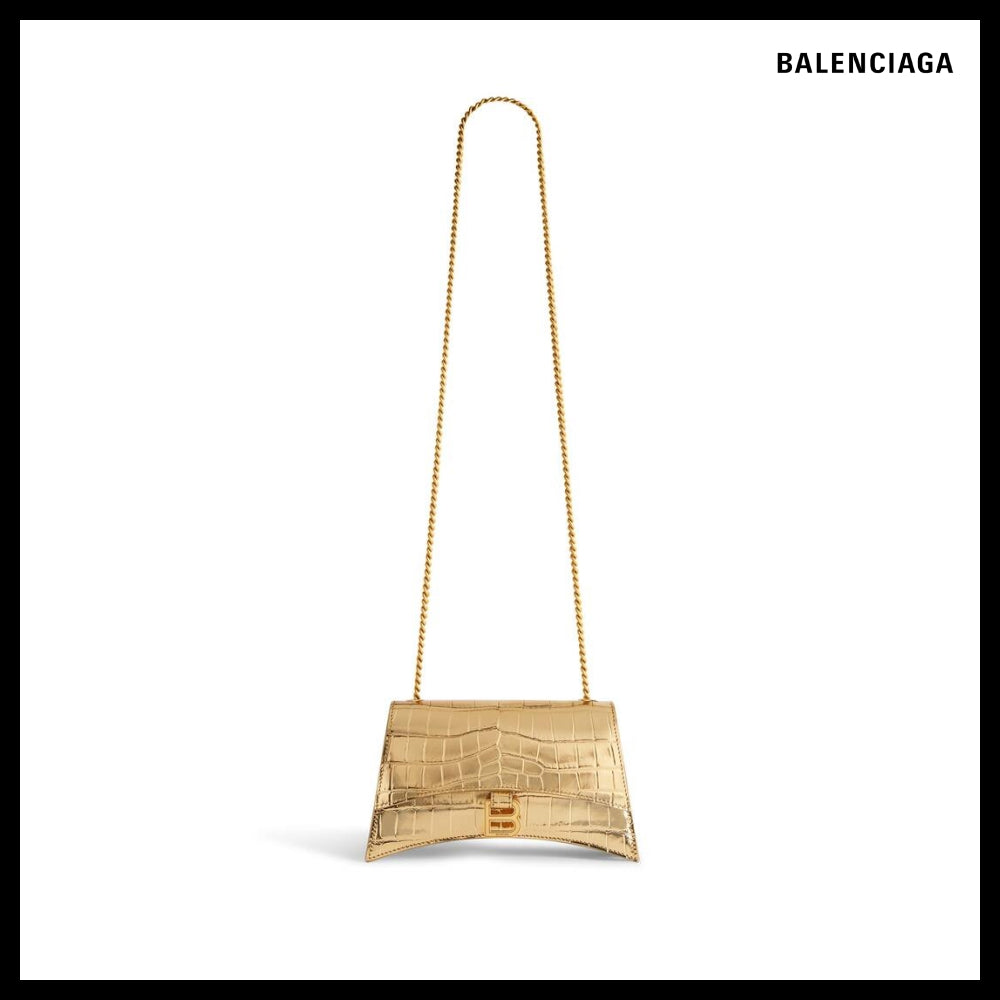 【BALENCIAGA】Crush XS Chain Bag Metallized Crocodile Emboss