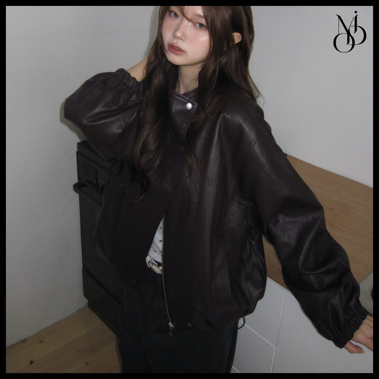 【MODIMOOD】Purple High Neck Leather Jacket 3 Colors