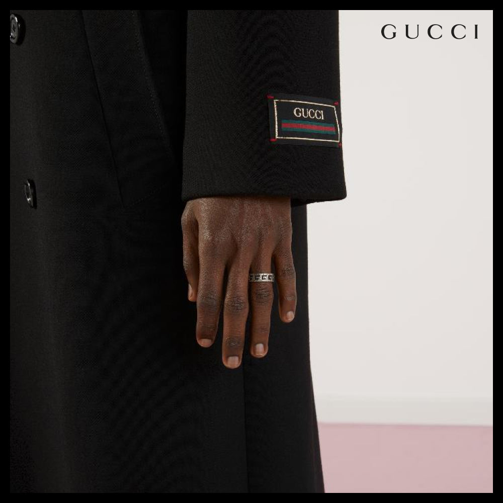 【GUCCI】Square G Sterling Wide Ring SILVER BLACK