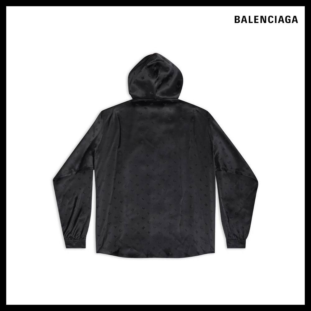 【BALENCIAGA】Logo Letters Allover Hooded Blouse Black