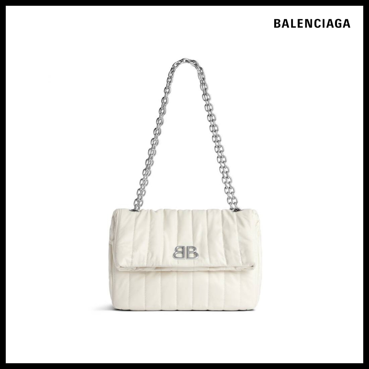 【BALENCIAGA】Monaco Small Chain Bag Quilted White