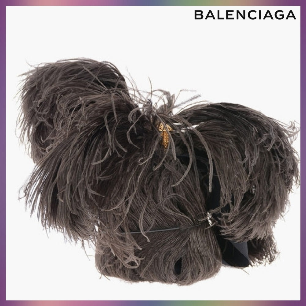 【BALENCIAGA】 OSTRICH FEATHER DETAIL CLUTCH BAG
