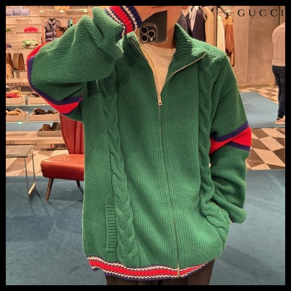 【GUCCI】Web Stripe Wool Knit Bomber Jacket Yard
