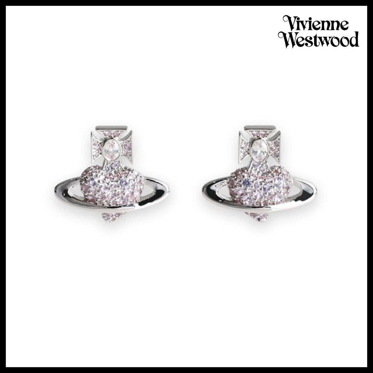 【Vivienne Westwood】Agatha Heart Orb Earrings Silver Pink