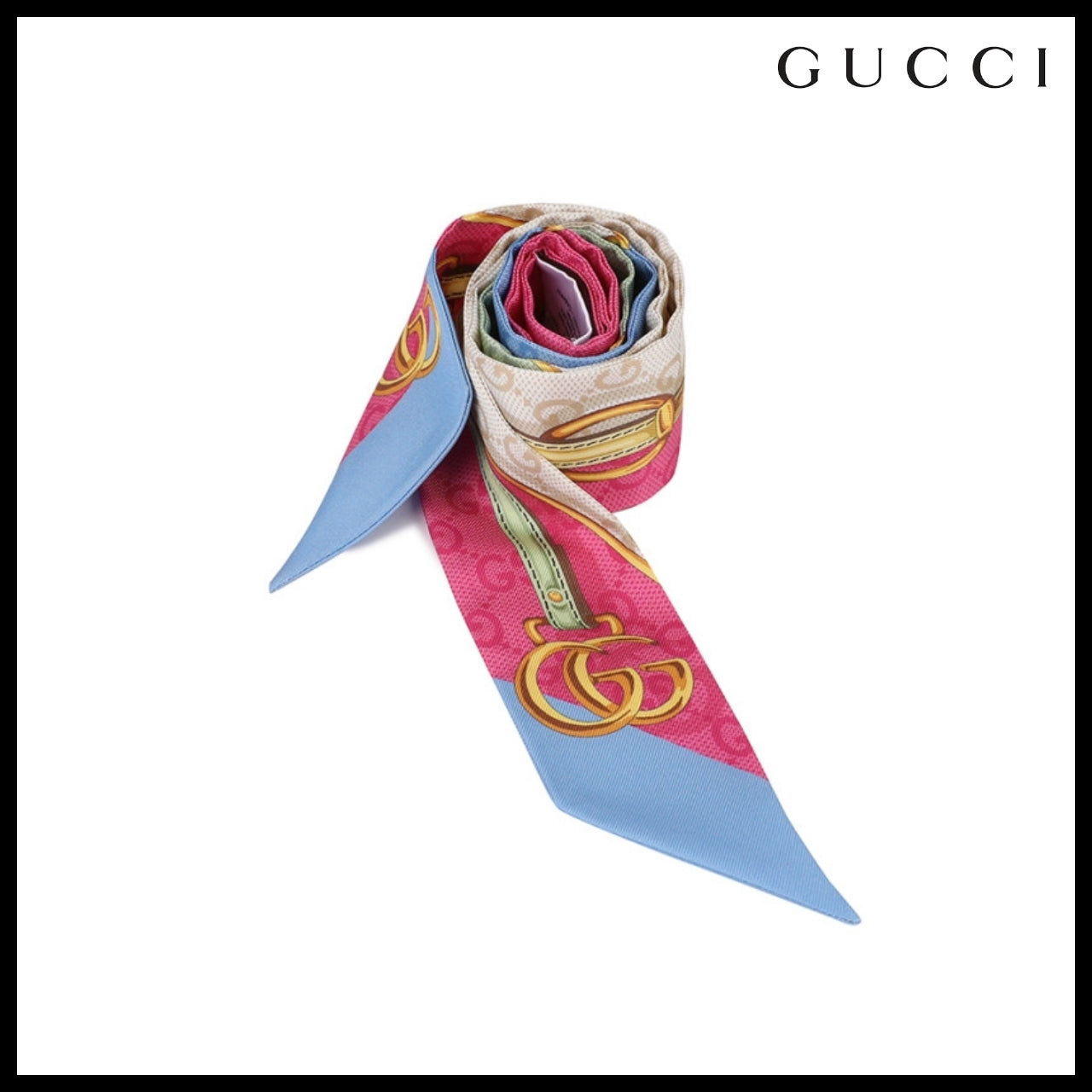 【GUCCI】Belt Print Silk Neck Bow