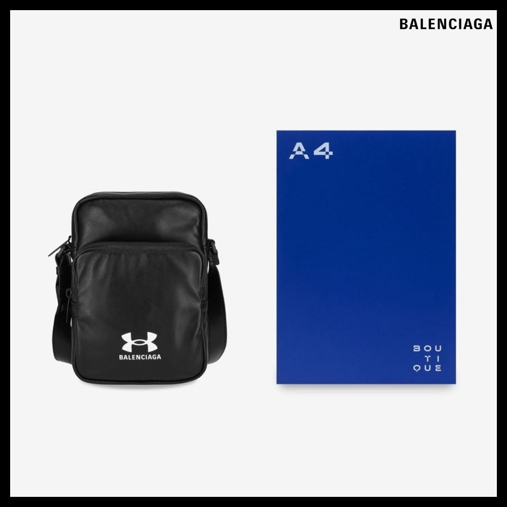【BALENCIAGA】Under Armour Logo Lambskin Crossbody Bag Black