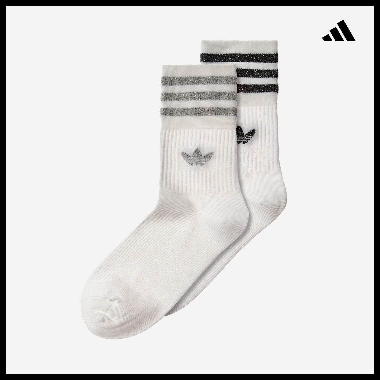 【ADIDAS】 Mid-Cut Glitter Crew Socks 2 Pairs Sparkle