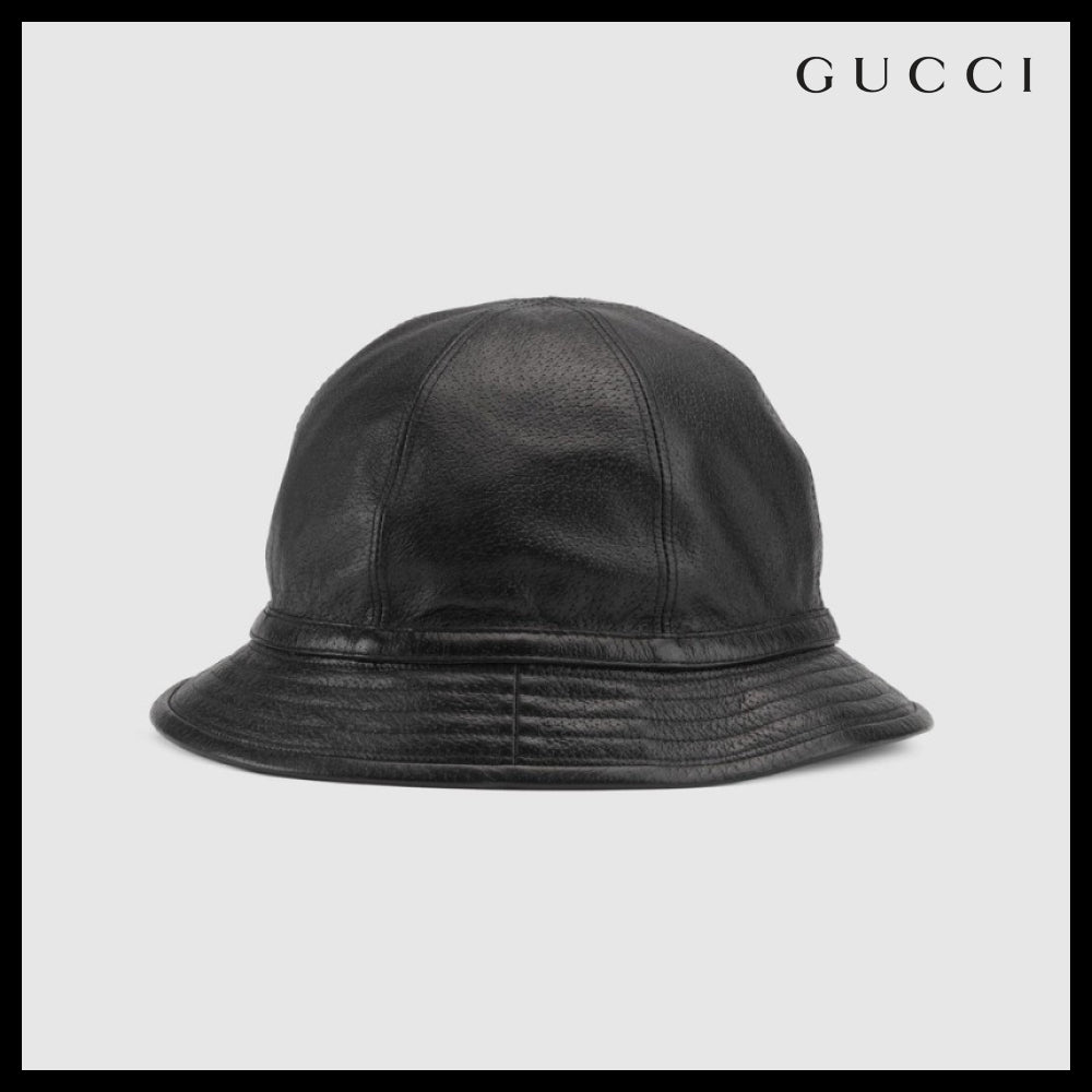 【GUCCI】 Leather Horsebit Bucket Hat Black