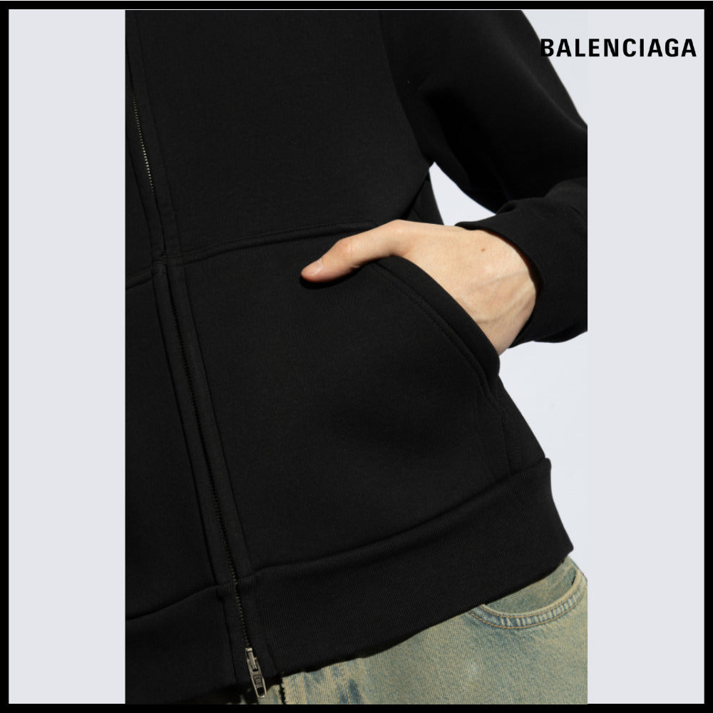 【BALENCIAGA】Cropped Zip-Up Hoodie Fitted Black