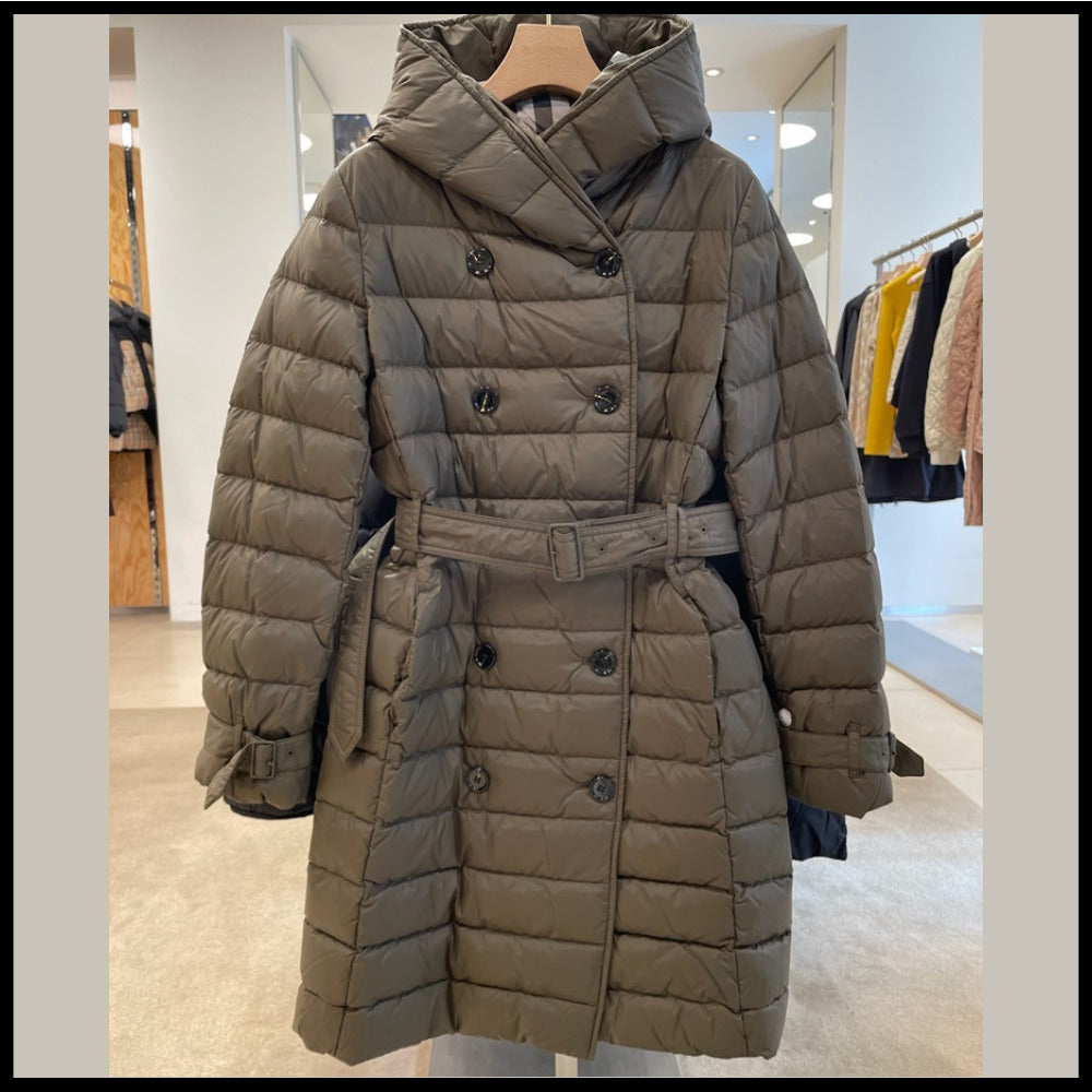 【BURBERRY】WITLEY Belted Long Down Coat Dark Military