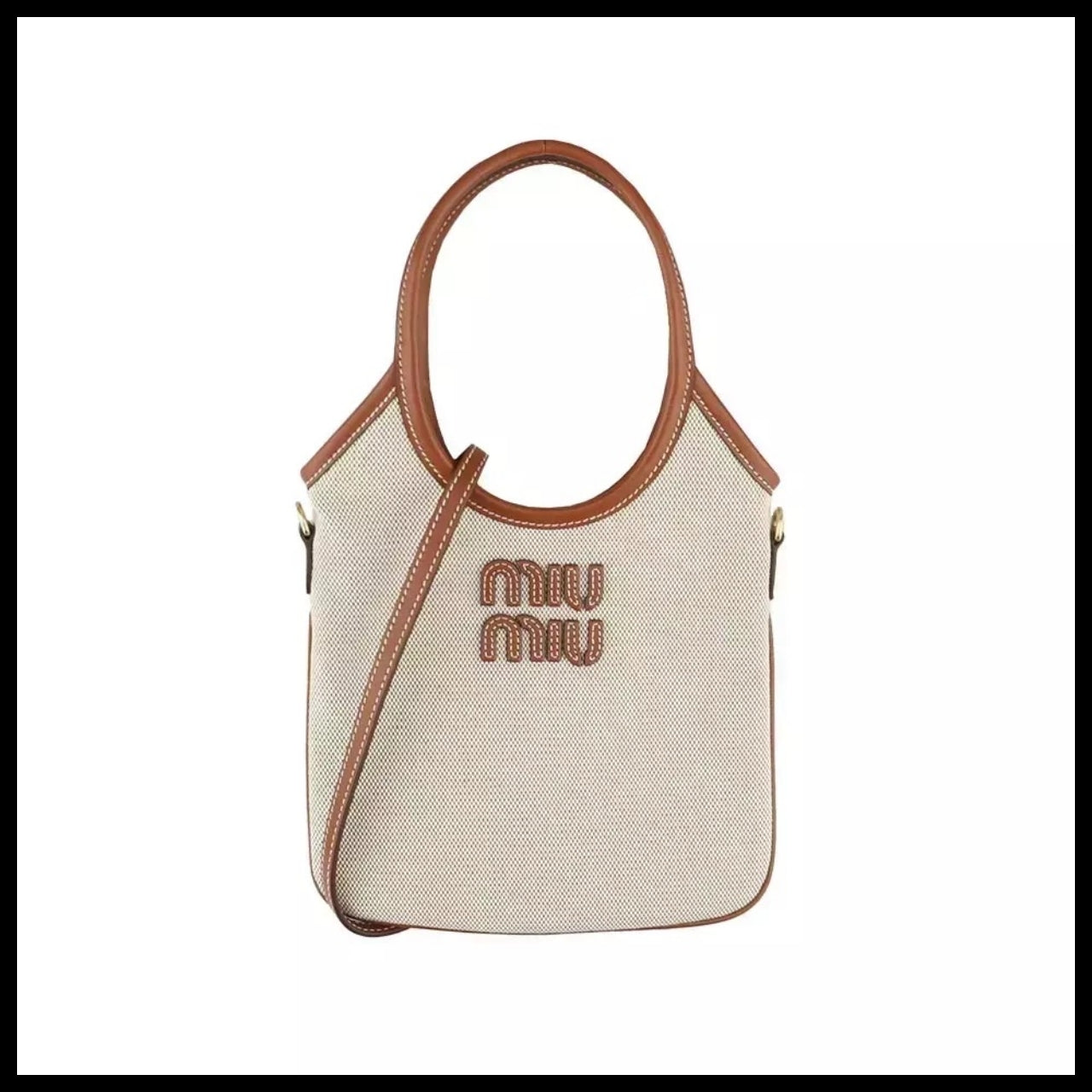 【Miu Miu】Canvas Leather Ivy Bag Beige Brandy