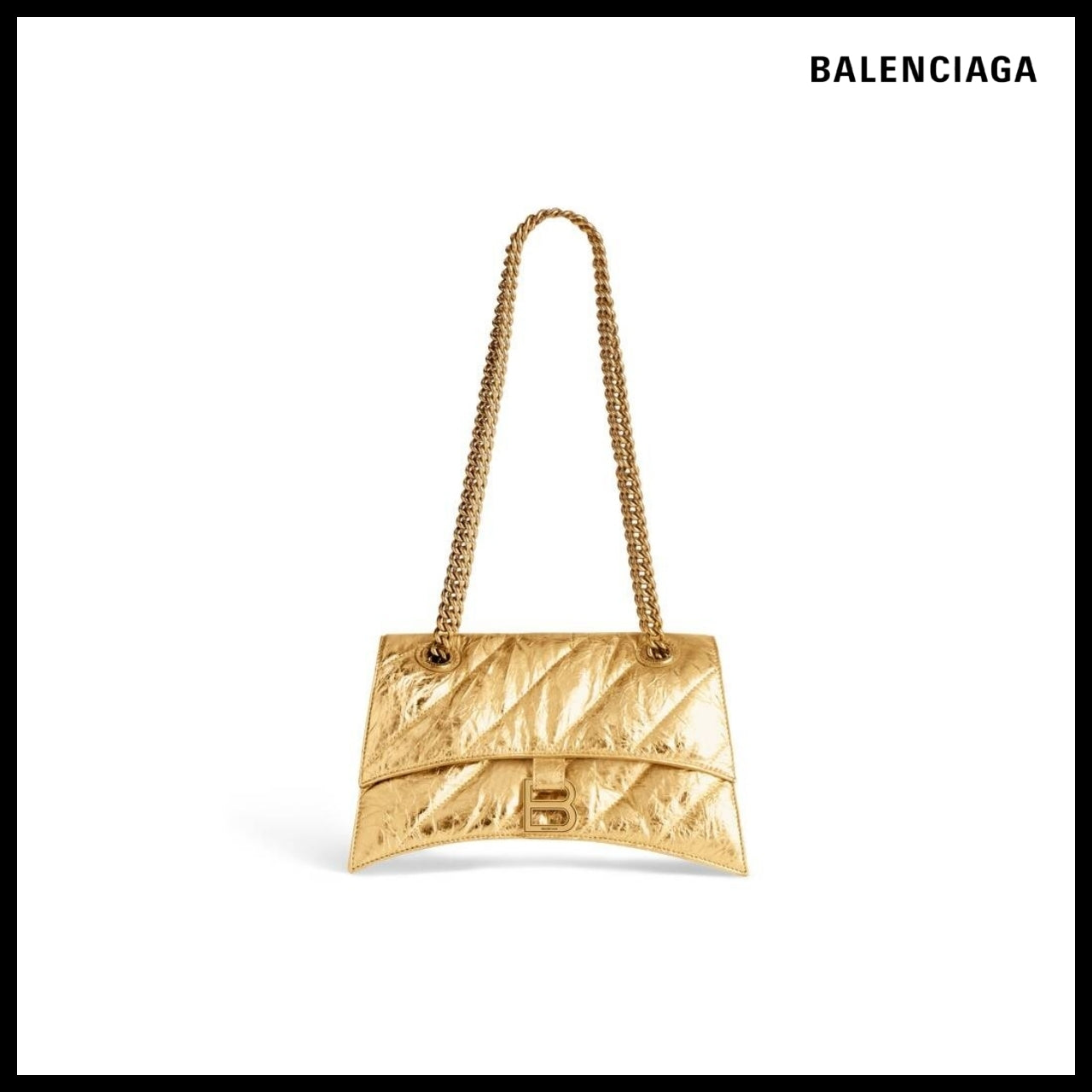 【BALENCIAGA】Crush Small Chain Bag Metallized Quilted Gold