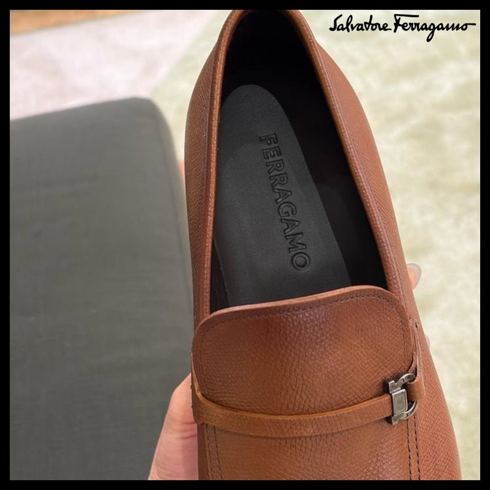 【FERRAGAMO】CHARME GANCINI LEATHER LOAFERS BROWN