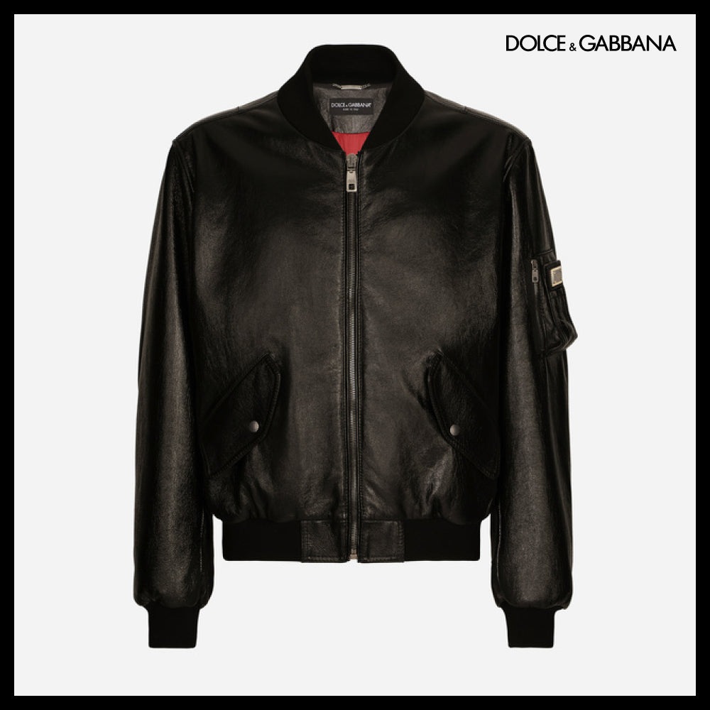 【Dolce & Gabbana】Leather Jacket with Branded Tag