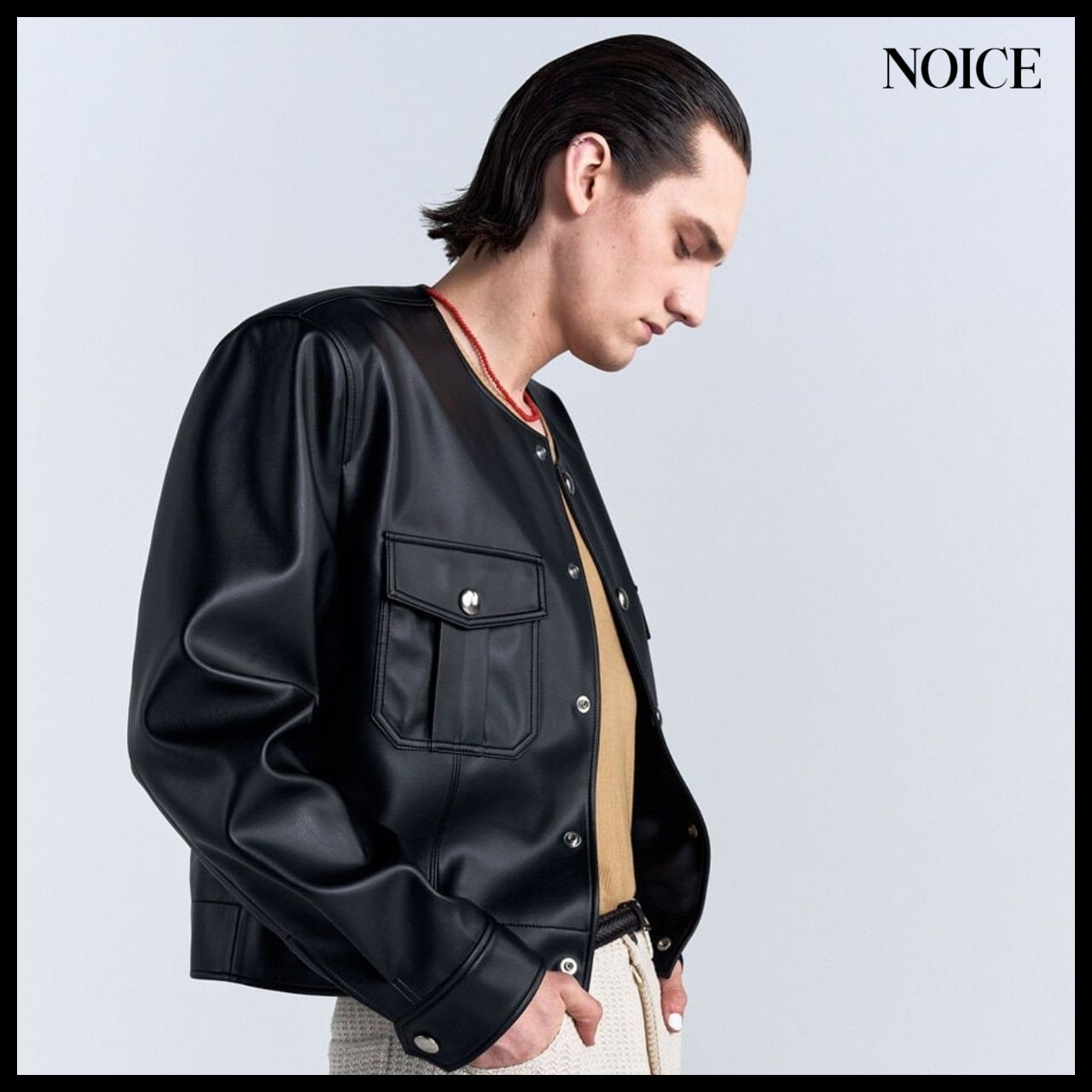 【NOICE】M Pure Collar Leather Jacket Black