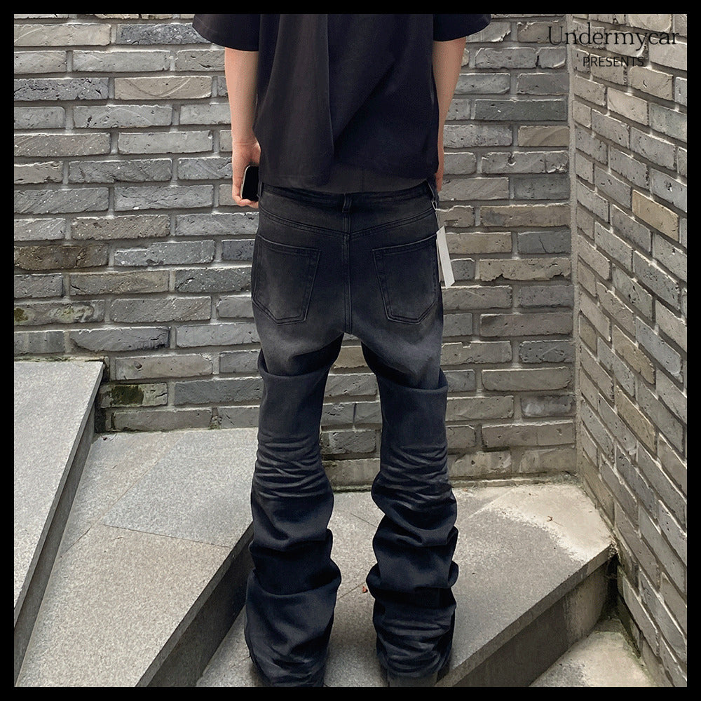 【Undermycar】Mu.114 Original Logo Washed Slim Flare Jeans