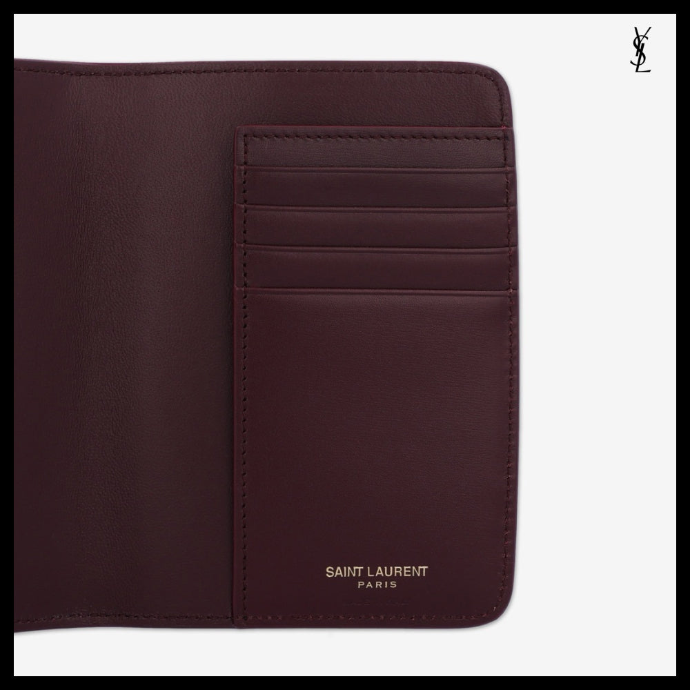 【Saint Laurent】Monogram Voltaire Passport Wallet Wine