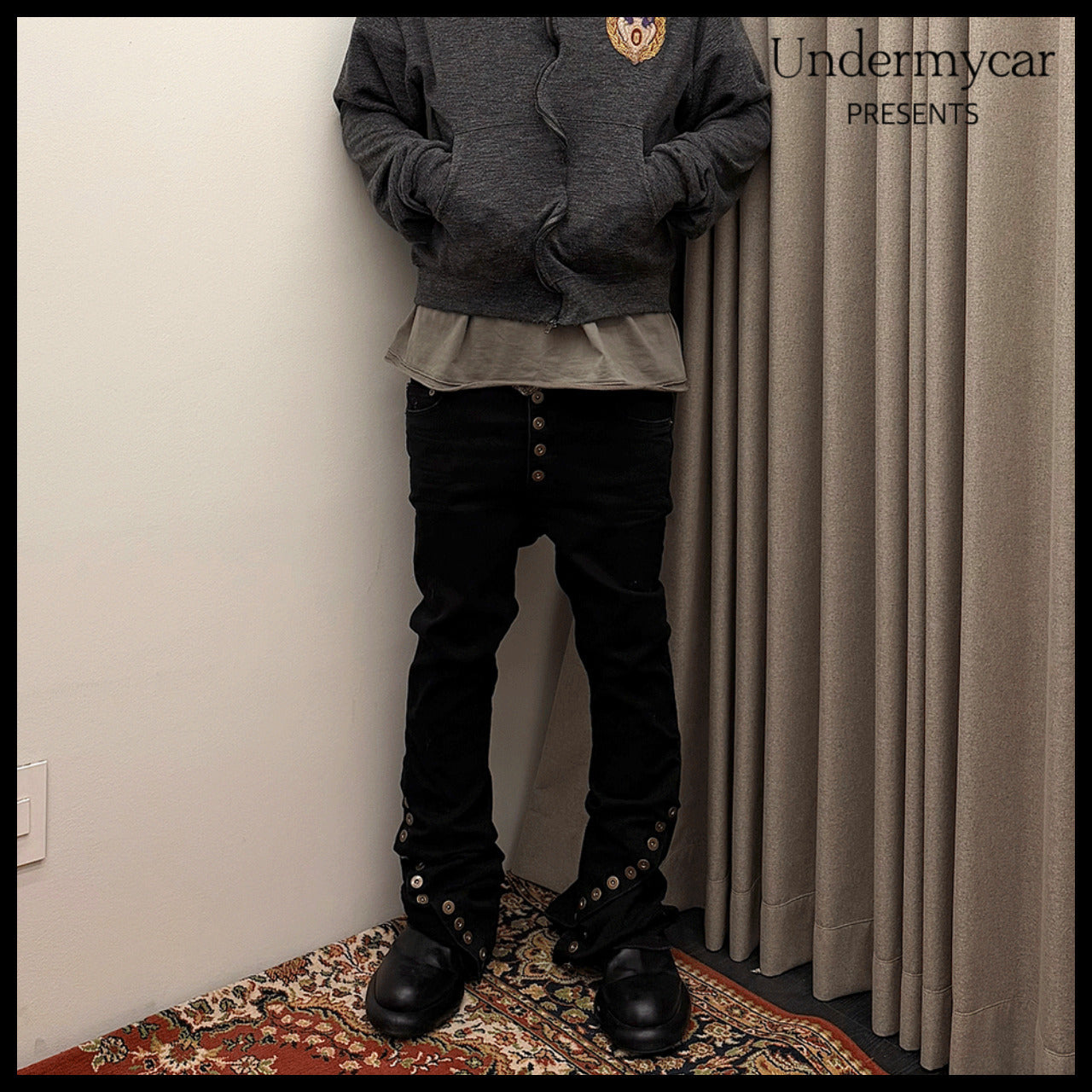 【Undermycar】Cowboy Spur Flare Jeans Black