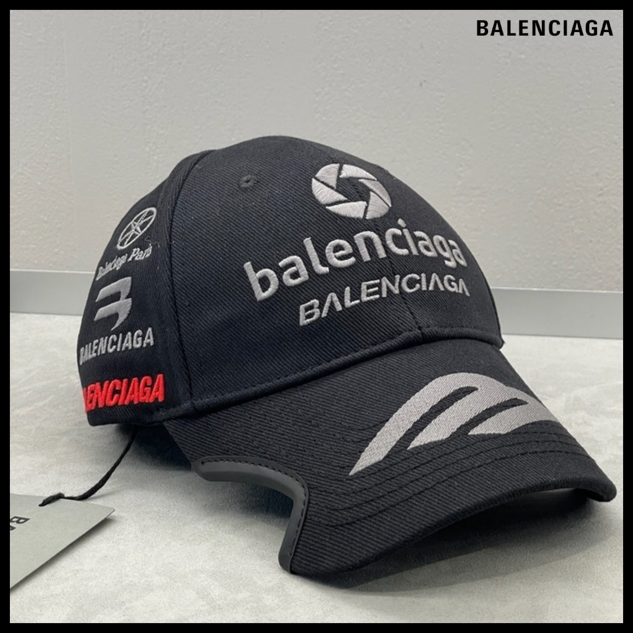 【BALENCIAGA】Racer Embroidered Drill Cotton Ball Cap Black