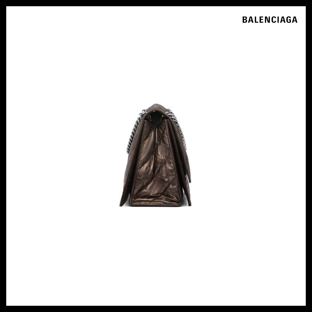 【BALENCIAGA】Crush Medium Chain Bag Metallized Quilted Bron