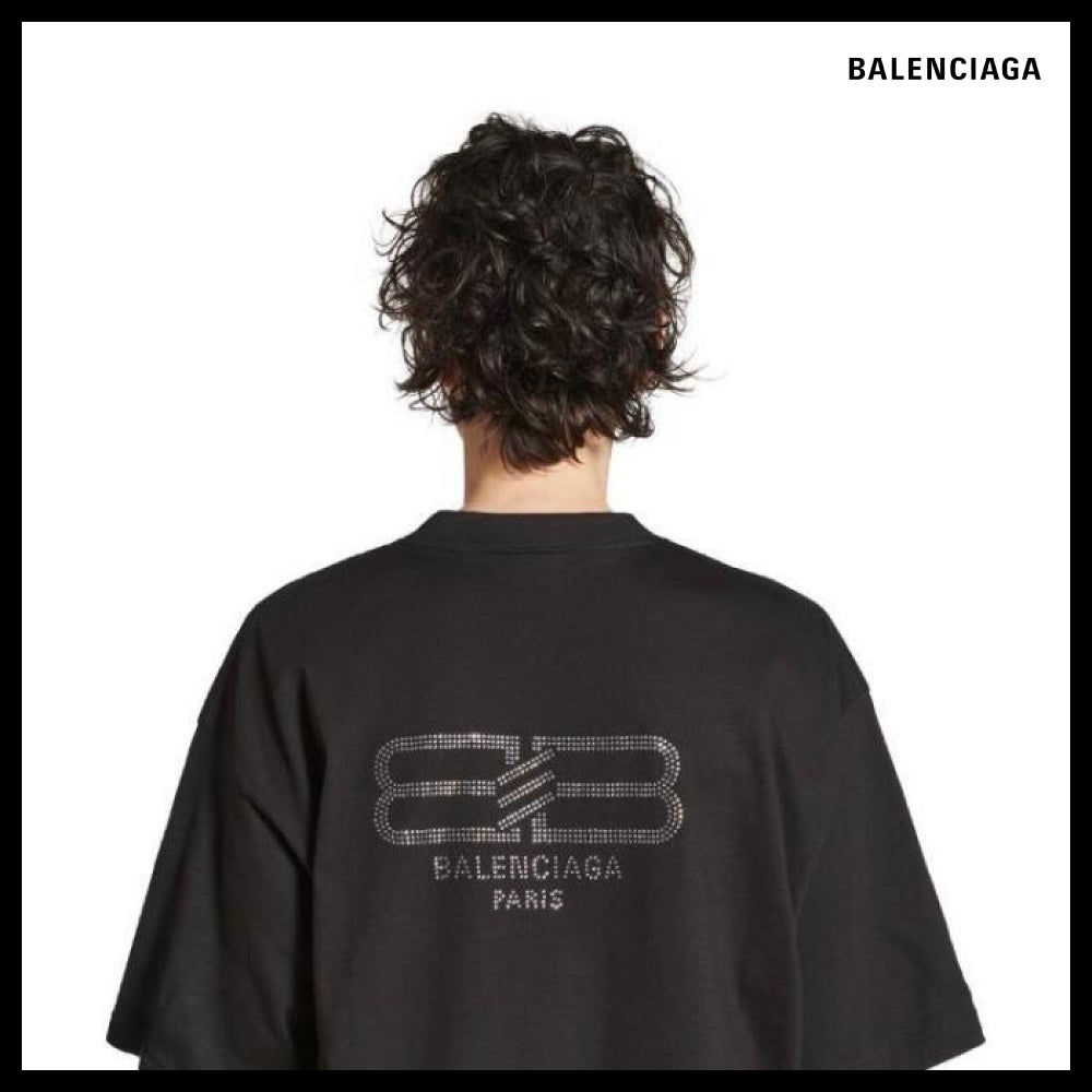 【BALENCIAGA】BB Paris Strass T-Shirt Medium Fit Black Faded