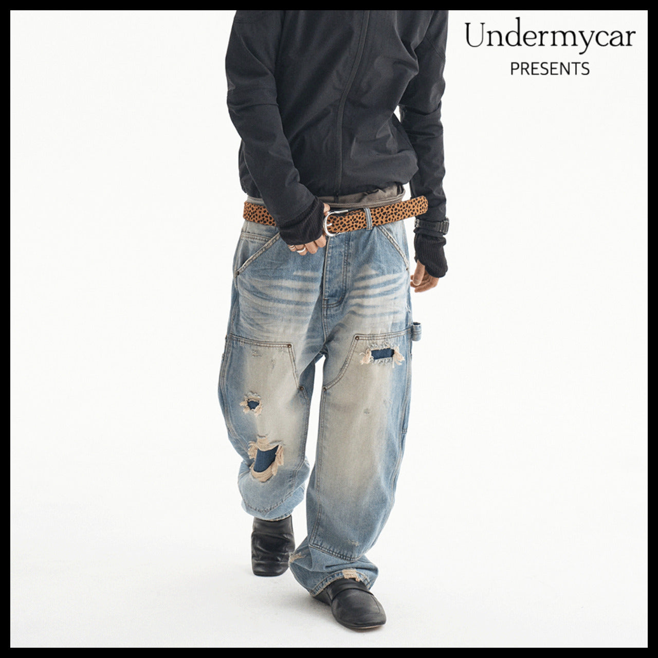 【Undermycar】Vintage Distressed Denim Carpenter Blue Denim