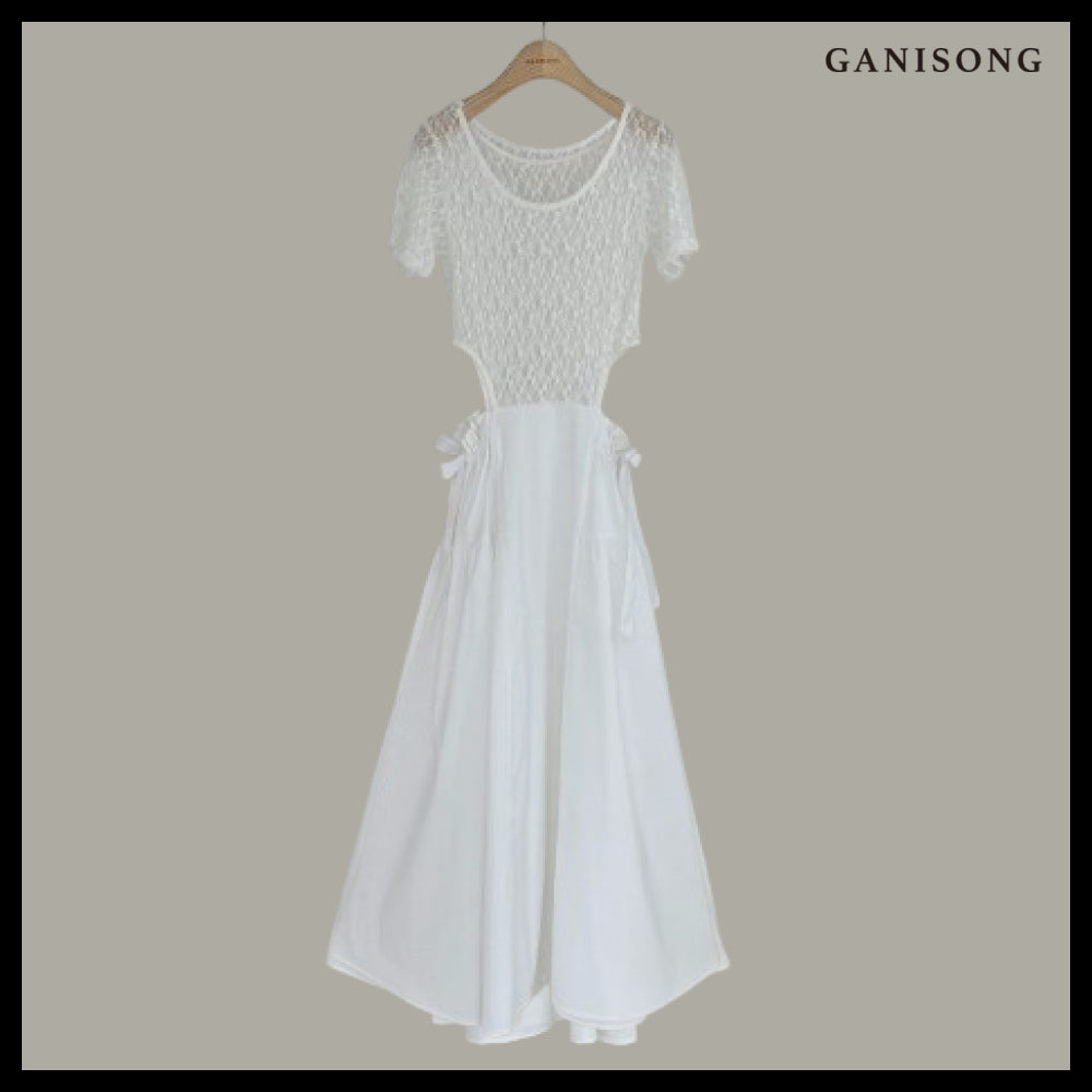 【GANISONG】Bridal Lace Cut Out Dress White