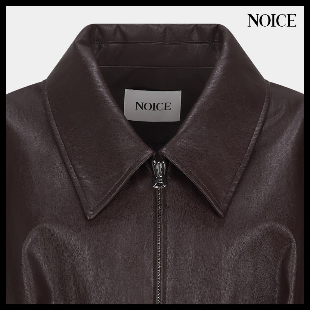 【NOICE 】W FAUX LEATHER SHIRRED BLOUSON BROWN
