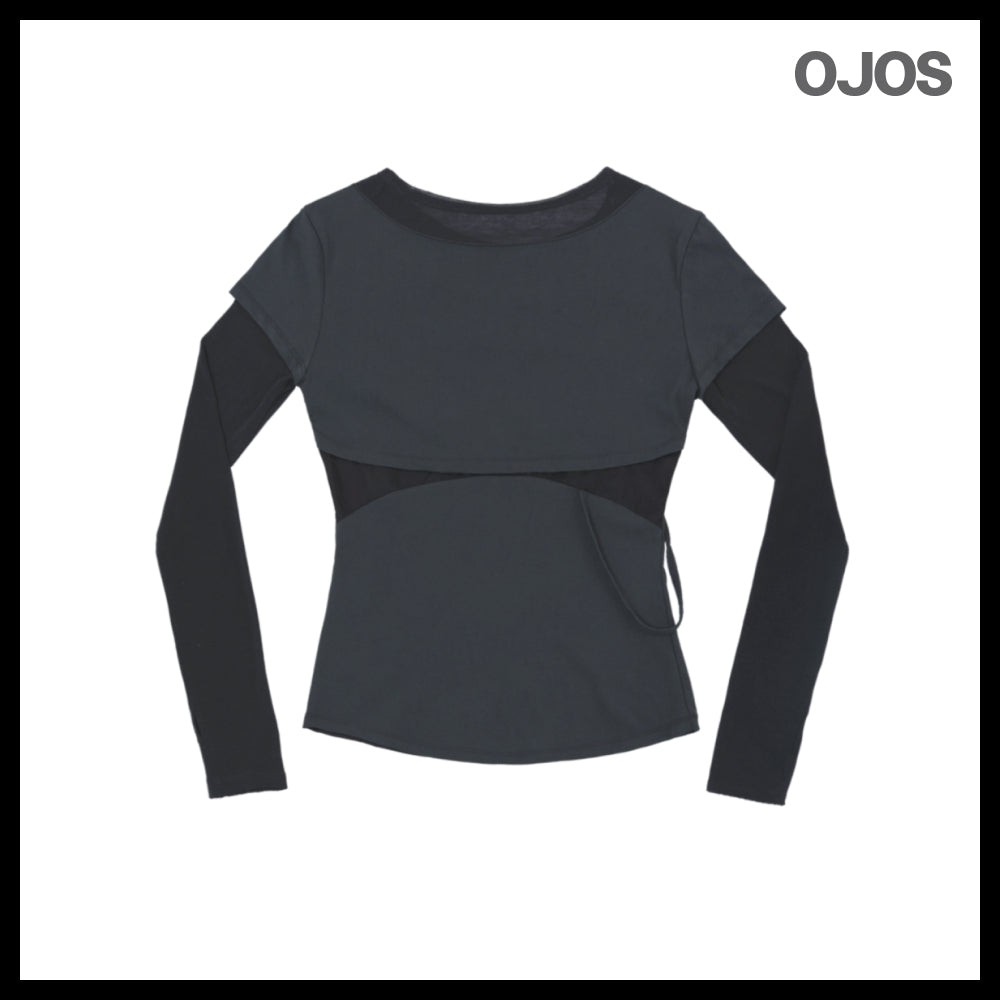【OJOS】Layered Shoulder Strap Long Sleeves 4colors