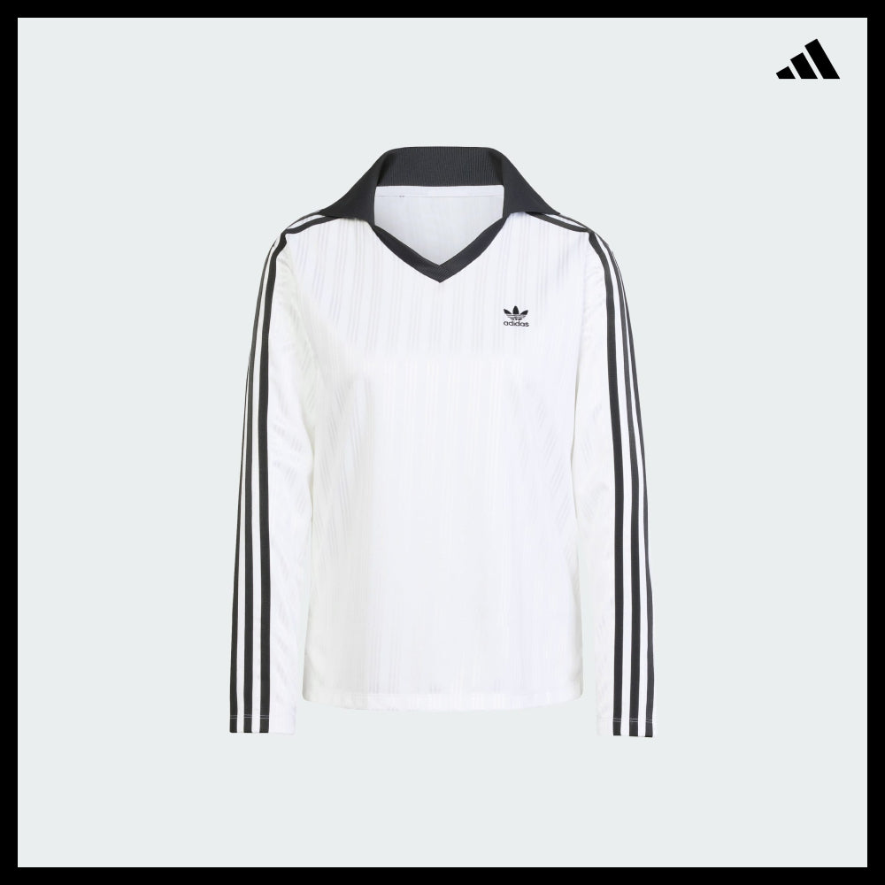【ADIDAS】Football Jacquard V-Neck Long Sleeve Polo White