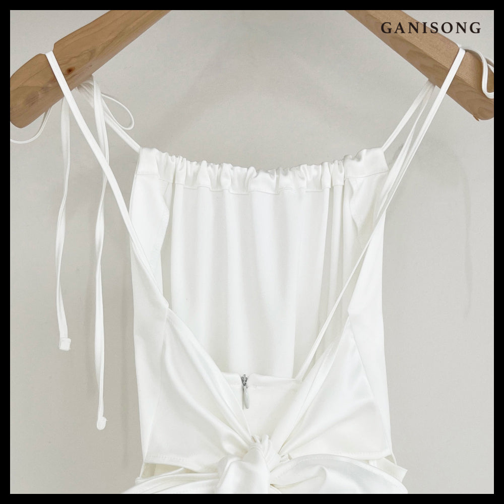 【GANISONG】Bridal Back Ribbon Dress White
