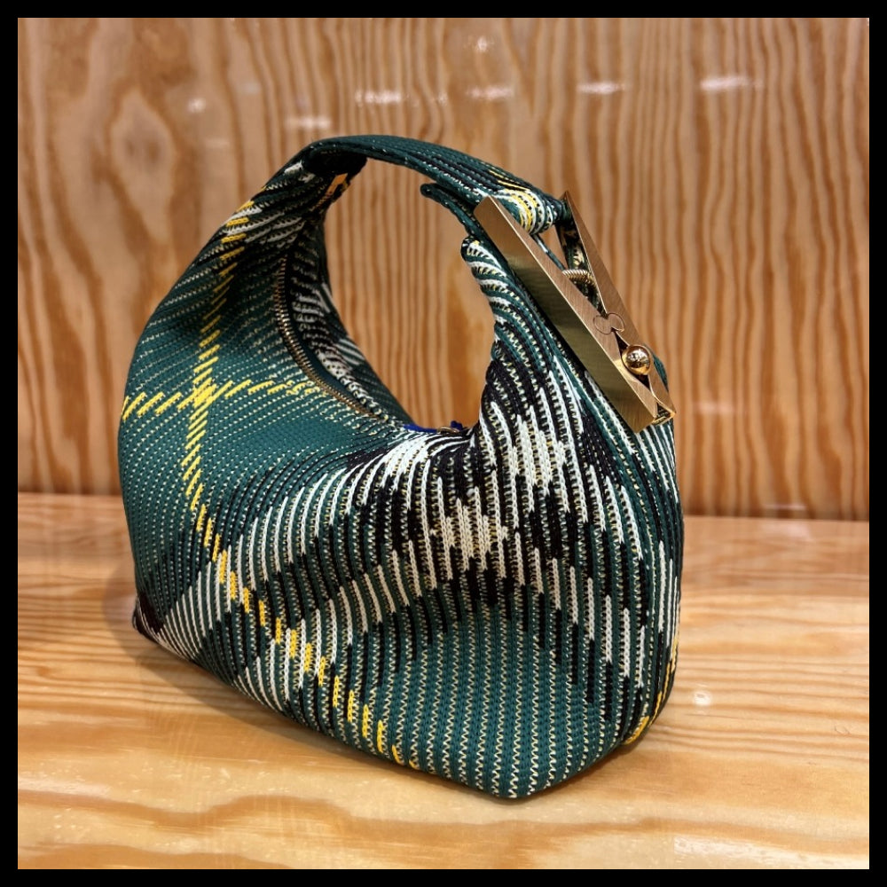 【Burberry】Knit Check Mini Peg Duffle Bag Ivy