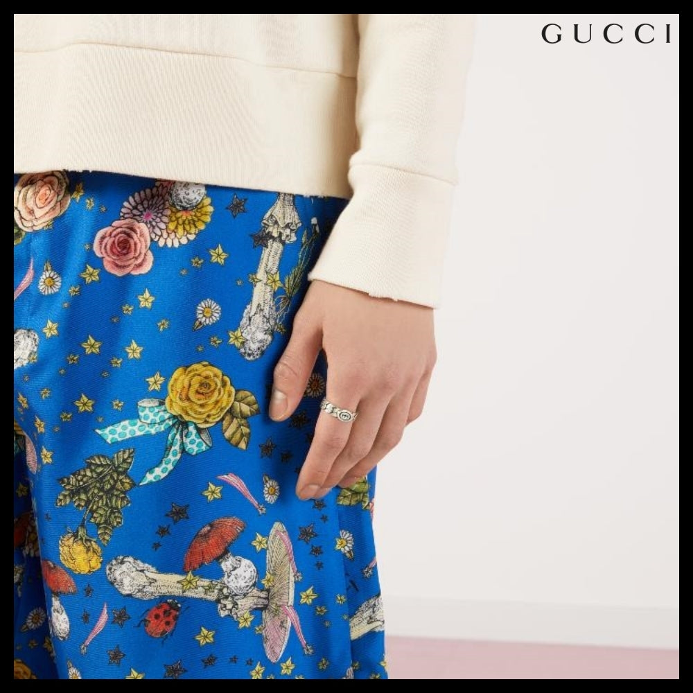 【GUCCI】Interlocking Enamel Chain Wide Ring BLACK
