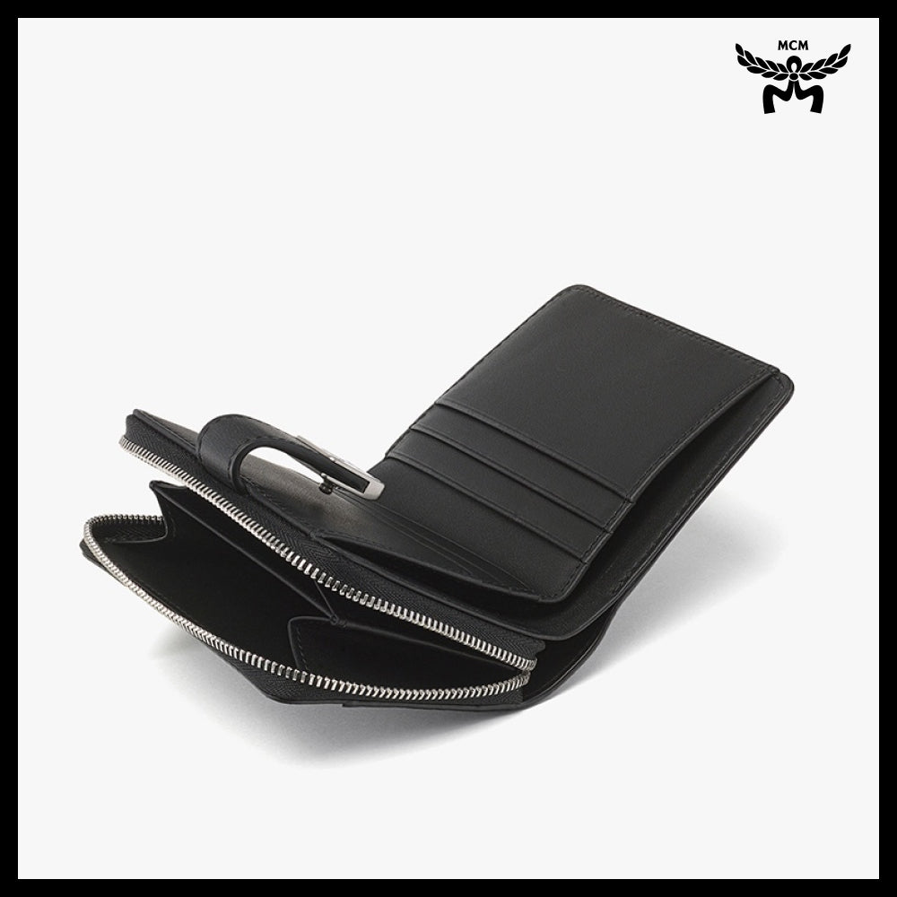 【MCM】Visetos brass plate wallet Black