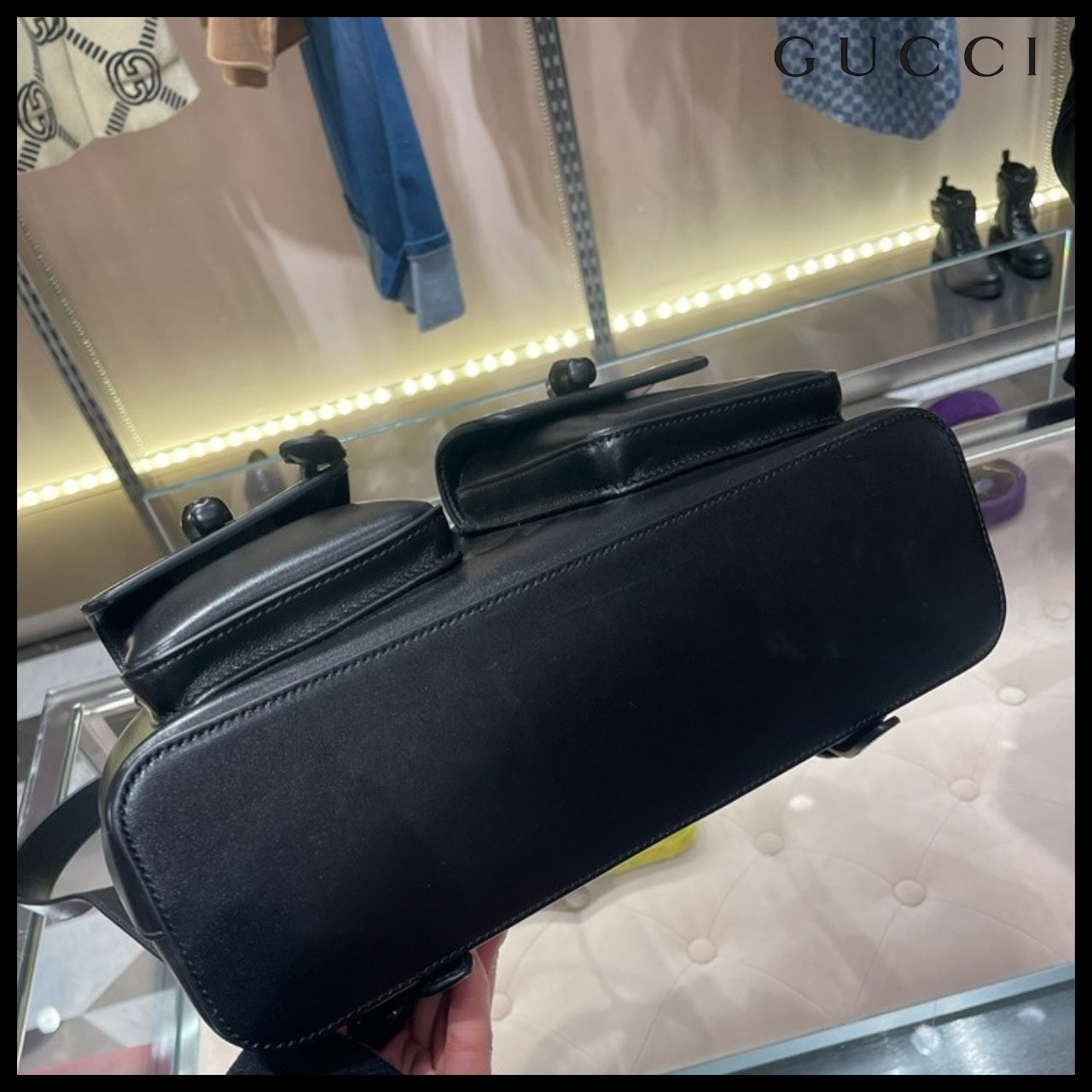 【GUCCI 】Noblesse Calf Pocket Bamboo Top Handle Backpack