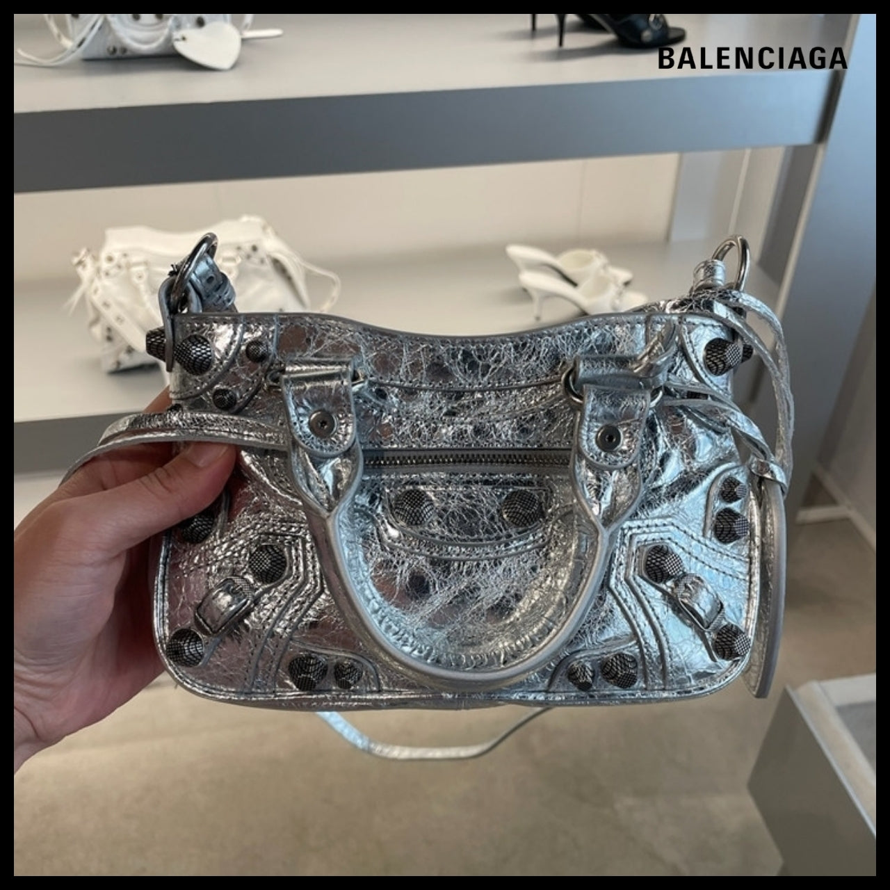 【BALENCIAGA】Neo Cagole Metallic Mini Tote Shoulder Bag