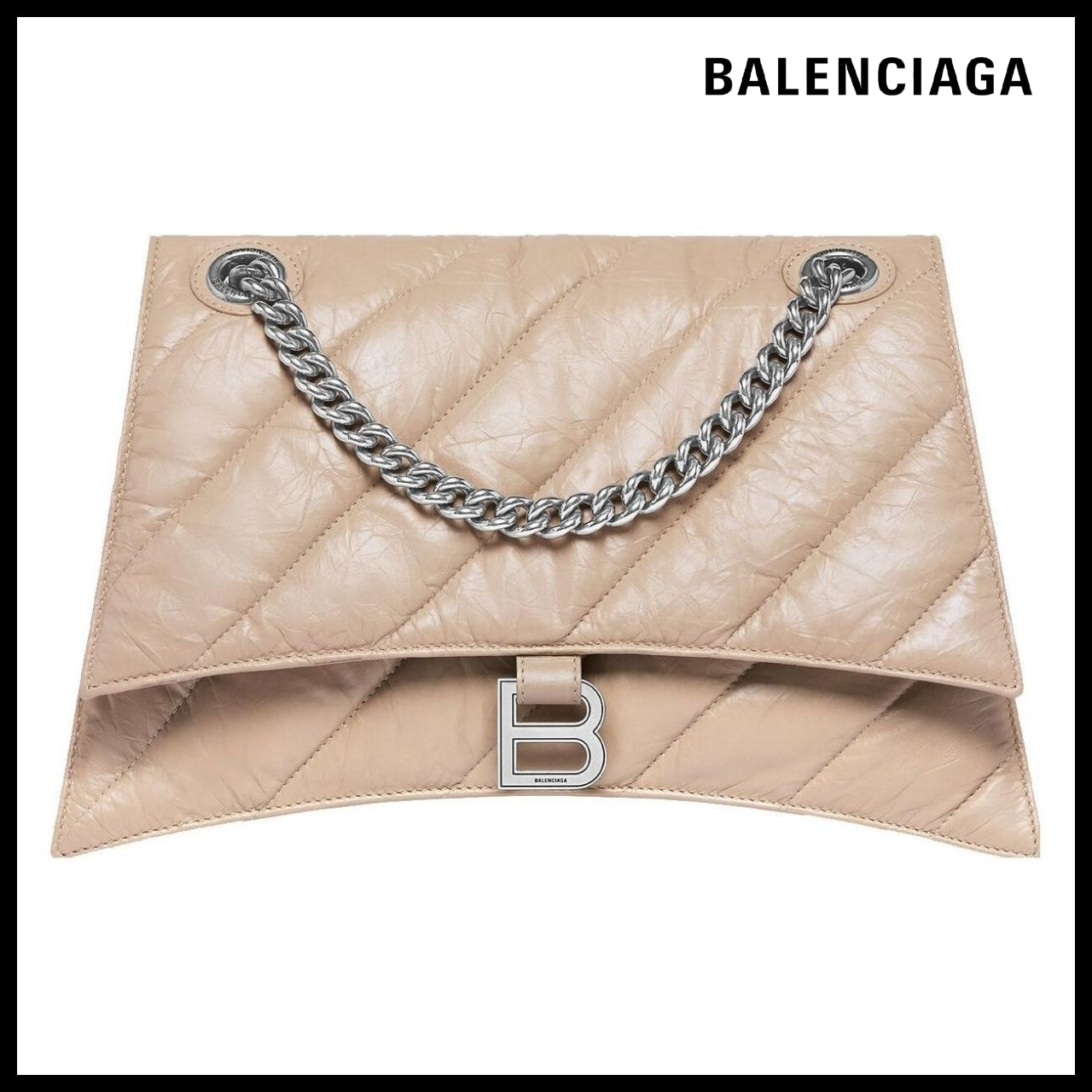 【BALENCIAGA】Crush Medium Chain Bag Quilted Light Brown