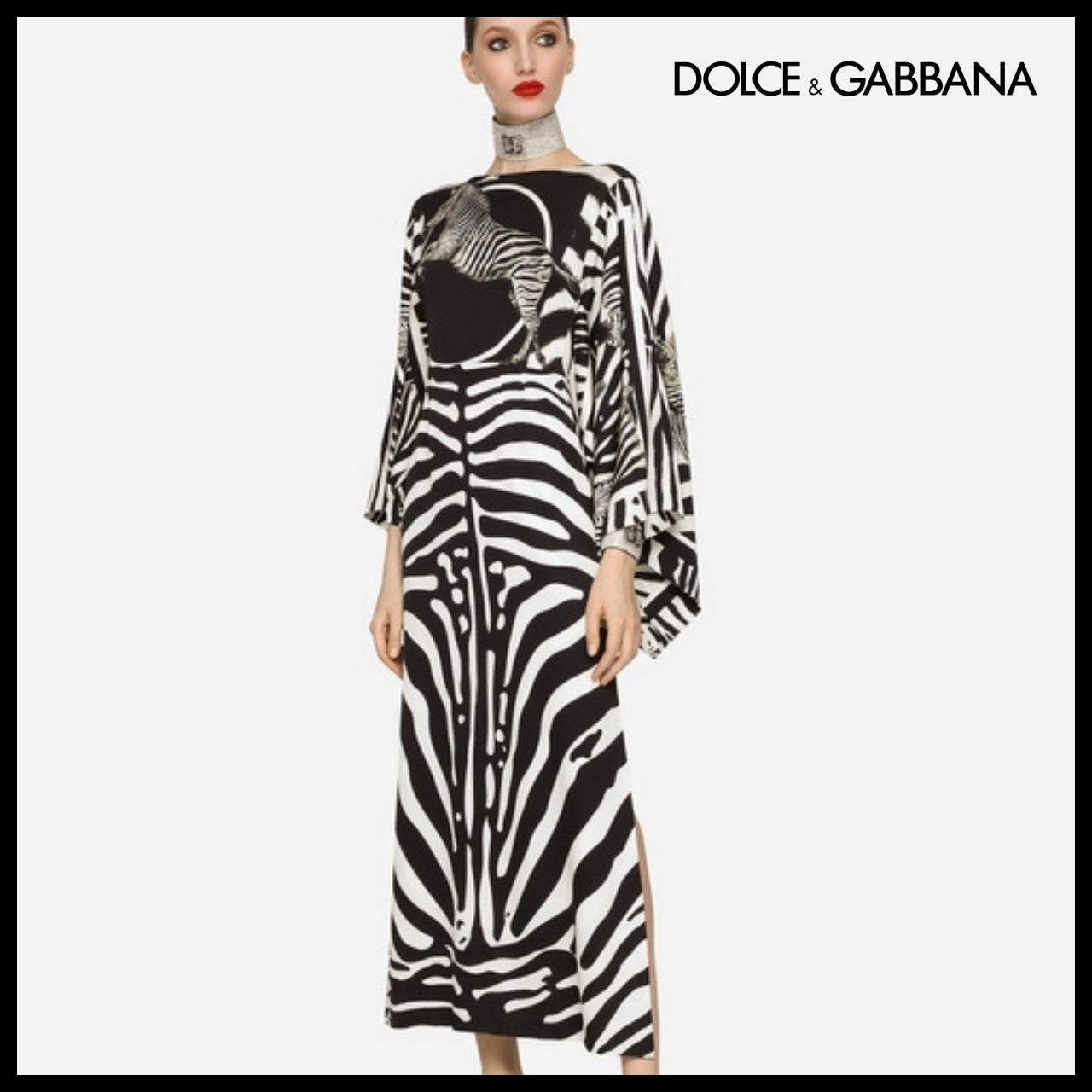 【Dolce & Gabbana】LONG ZEBRA-PRINT CHARMEUSE DRESS