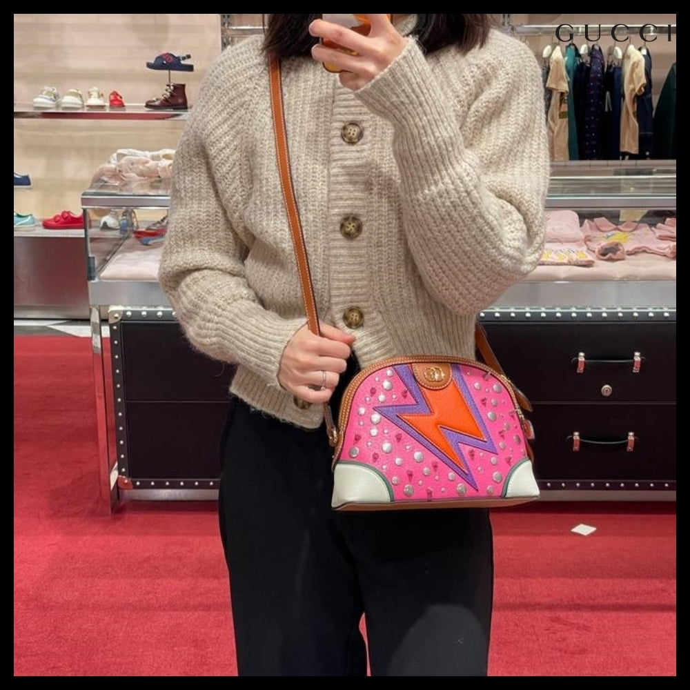 【GUCCI 】GG Ophidia Studded Half Moon Shoulder Bag PINK MIX