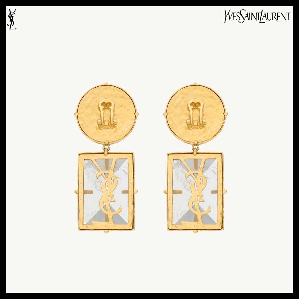 【Saint Laurent】Crystal Rock Pendant Earrings