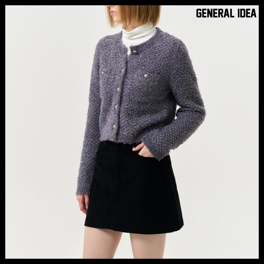 【GENERAL IDEA】Boucle Tweed Knit Jacket CHARCOAL