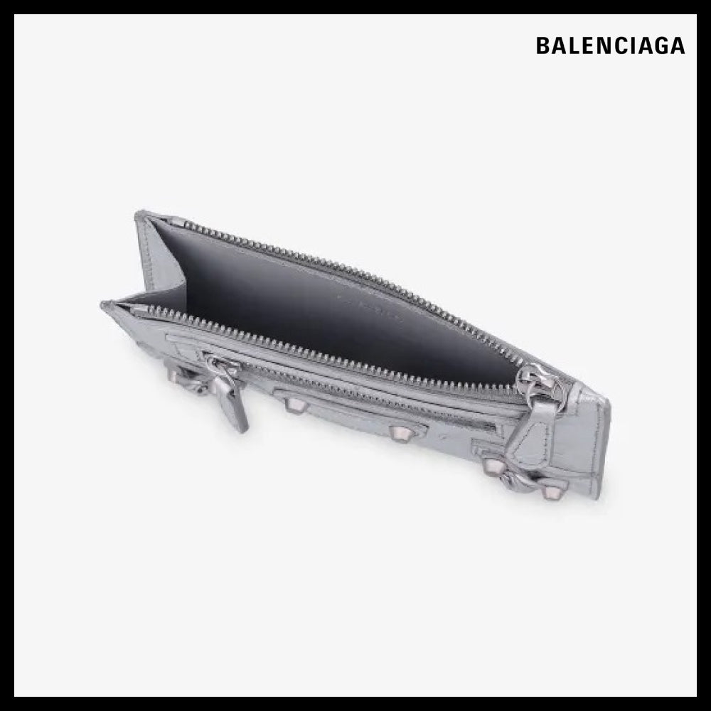 【BALENCIAGA】Le City Long Leather Card Holder Silver
