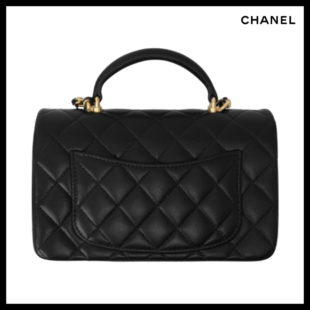 【CHANEL】Mini Top Handle Flap Bag Lambskin & Gold Black