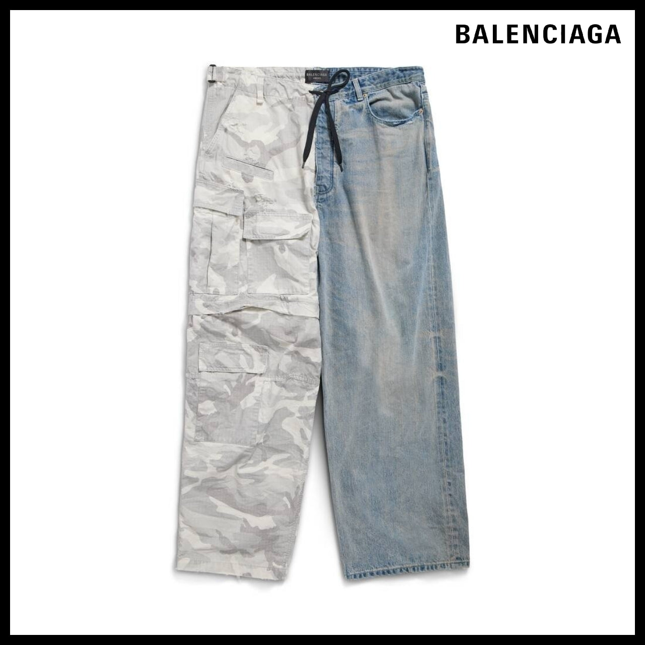 【BALENCIAGA】Grayscale Camo Hybrid Baggy Pants Light Blue