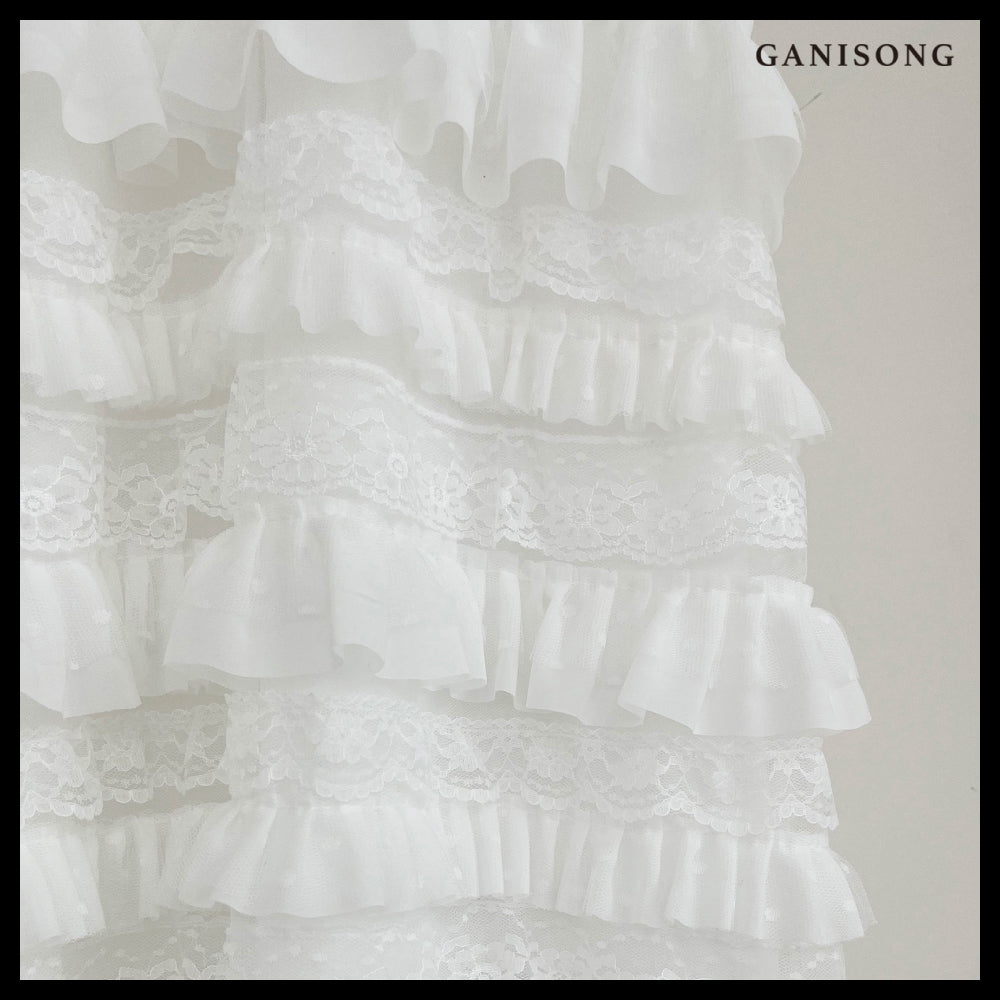 【GANISONG】Bridal Dot Chichi Dress White