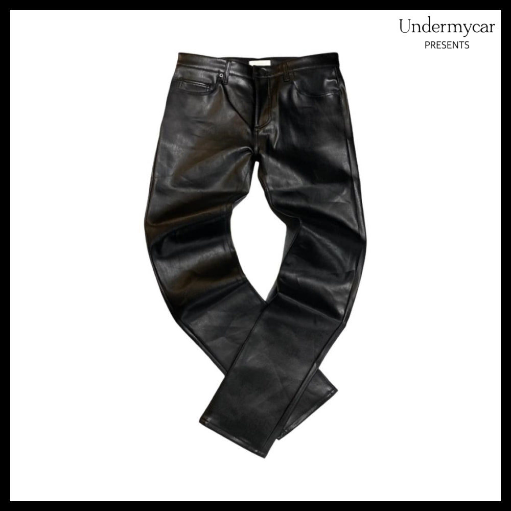 【Undermycar】Etle Slim Fit Glossy Film Coated Jeans Black